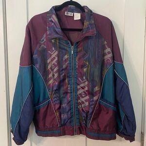 VTG 90s Dunbrooke Colorblock‎ Windbreaker Jacket Teal Purple Pink Mens XL Retro